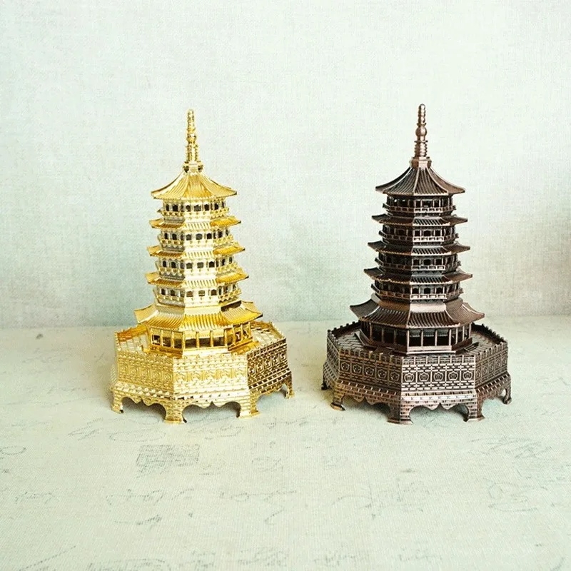 17cm Chinese Traditional Metal Architecture Leifeng Pagoda Tower White Snake Souvenir Hangzhou Ornament Gift Craft Feng Shui | Дом и сад