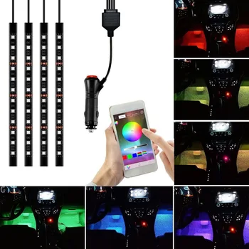 

Car LED Strip Light 48 LEDs Bluetooth App Controller Multi Color Music Car Interior Lights Under Dash Lighting Kit