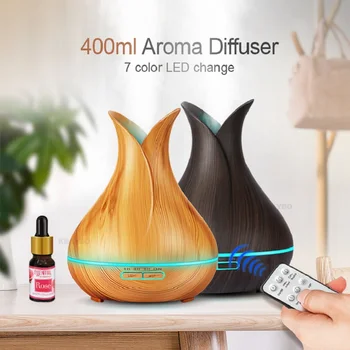 

550ml Remote Control Humidifier Wood Grain Aroma Diffuser Fresher Air Aromatherapy Diffuser with 7 colors Light for Office Home