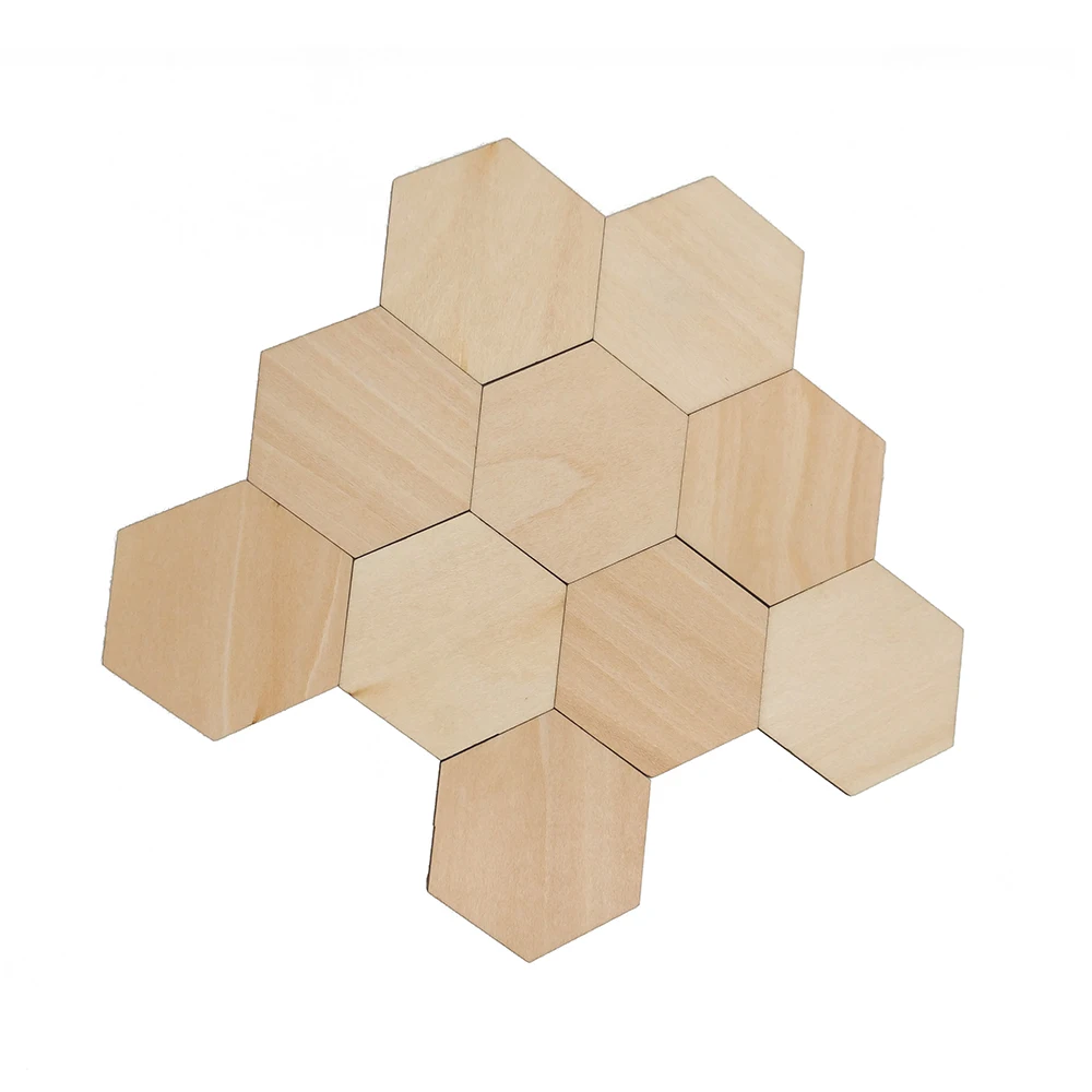 100pcs 80mm Unfinished Wood Hexagon Natural Unpainted Wood Hexagon