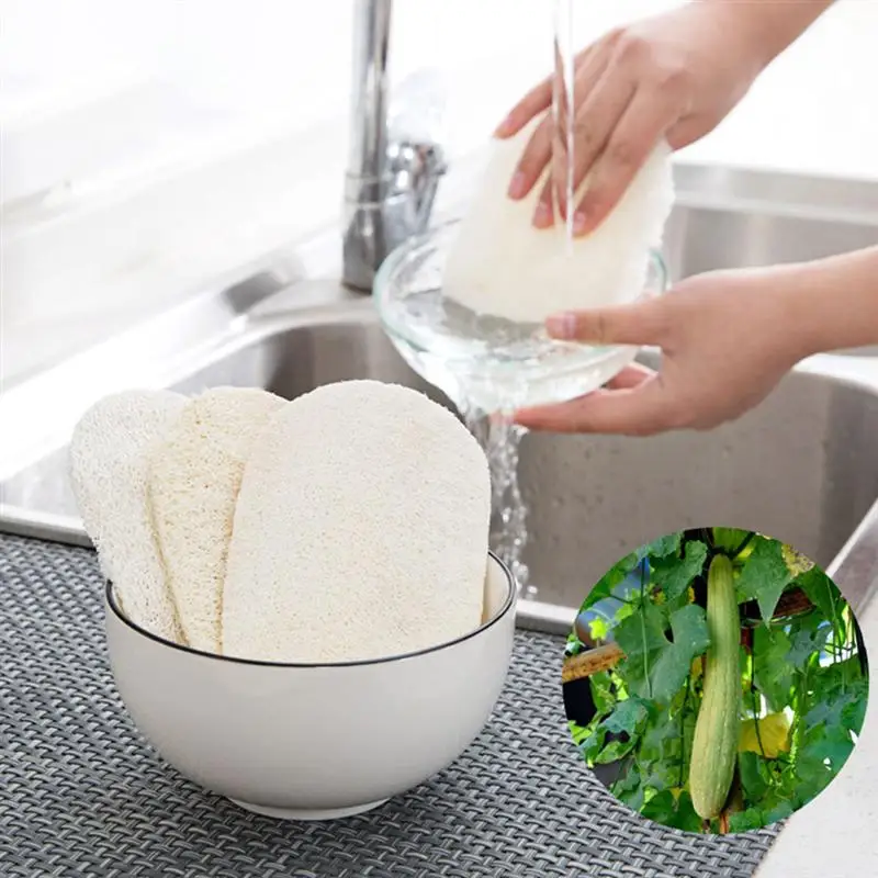 

1pc Natural Loofah Dishwashing Cloth Scrub Pad Dish Bowl Pot Easy To Clean Scrubber Sponge Kitchen Clean Brushes Scrub Pad