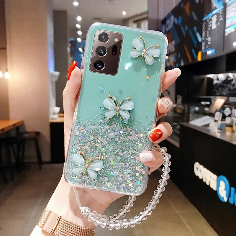Роскошный блестящий силиконовый чехол с ремешком для Samsung Galaxy S20 FE S10 S9 S8 Note 20 10 9 8