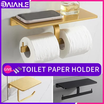 

toilet paper holders black wall mounted thickened bathroom roll paper towel holder Lengthen mobile phone holder home accessories