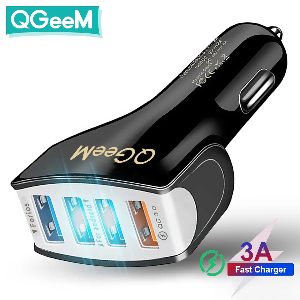 charger 100w QGEEM 4USB QC 3.0 Car Charger Quick Charge 3.0 Phone Charging Car Fast Charger 4Ports USB Car Portable Charger for iPhone Xiaom usb triple socket Chargers