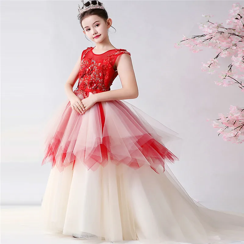 as pic tail dress Детская модель, шоу, подиум, представление, фортепиано, Pageants, принцесса, длинный хвост, Сетчатое платье для девочек, день рождения, свадебное платье, одежда - Цвет: as pic tail dress