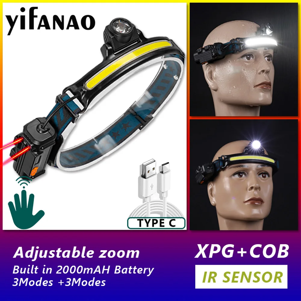 COB LED Headlamp Sensor Headlight with Built-in Battery Flashlight USB  Rechargeable Head Lamp Torch Lighting Modes Work Light AliExpress