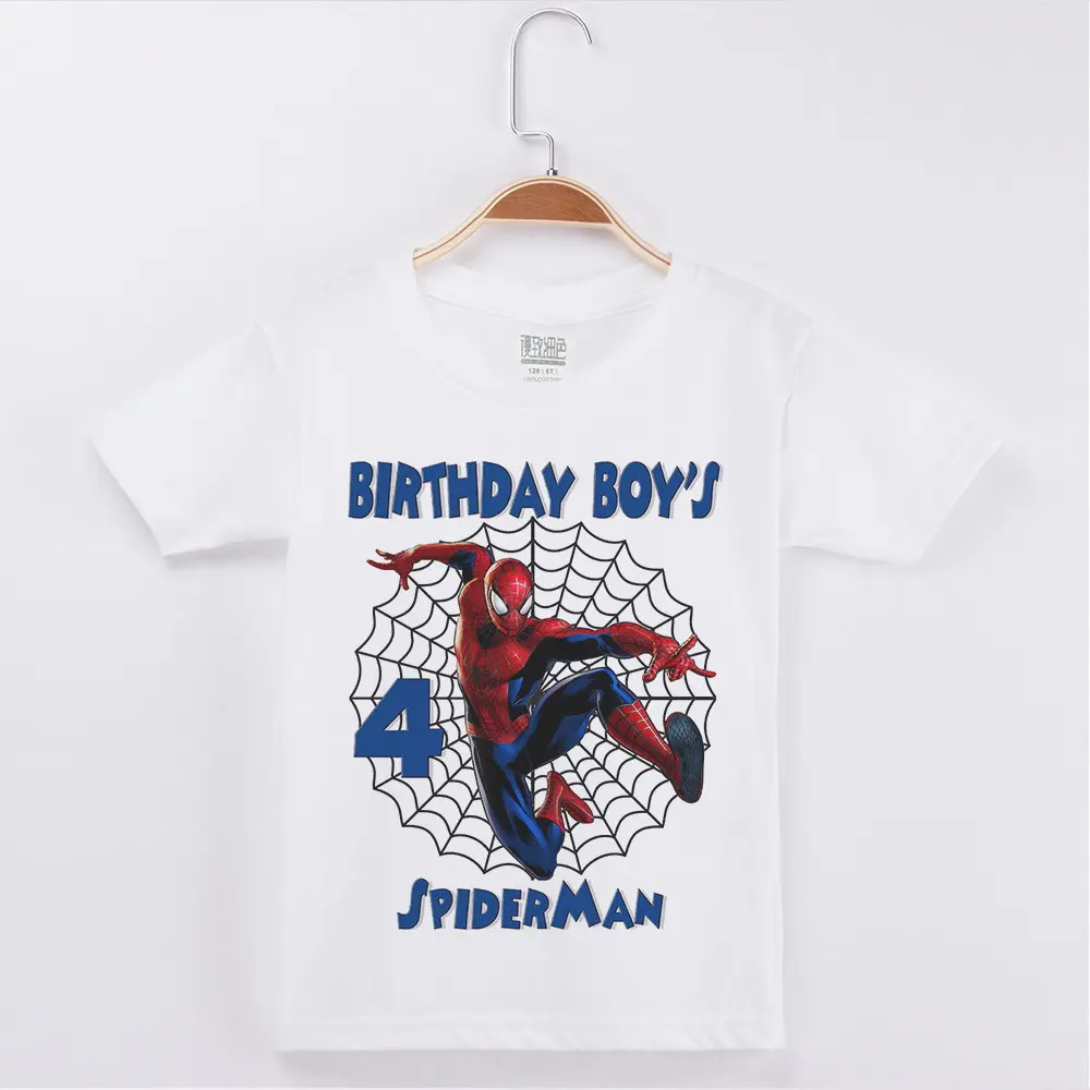 Детские белые футболки с изображением Человека-паука на день рождения, с цифрой 1-9 лет г. Летние футболки для мальчиков с героями мультфильма «супергерой» на день рождения dHKP2013 - Цвет: dHKP2013D