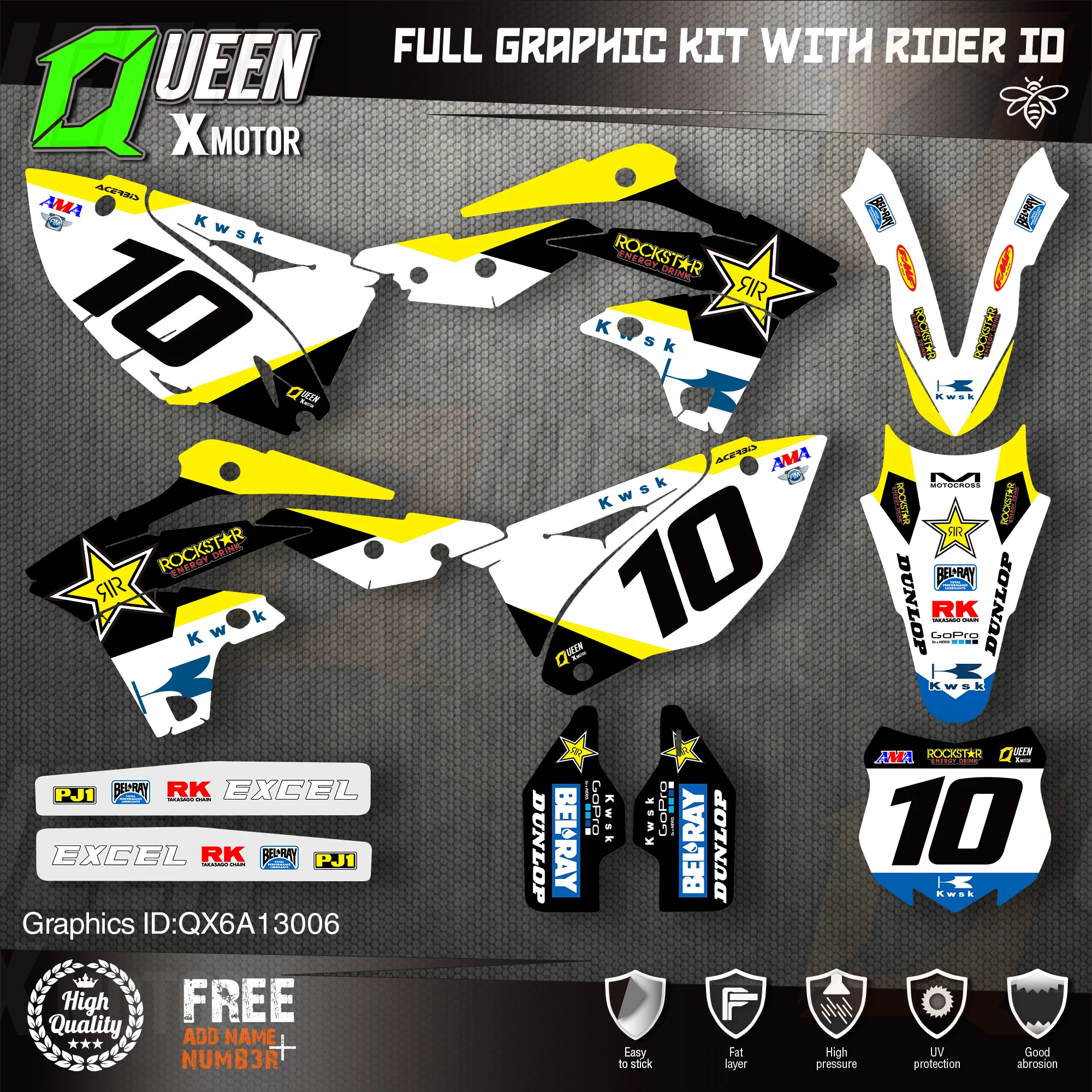 

Queen X MOTOR Custom Team Graphics Decals Stickers Kit For Kawasaki Decal 2013 2014 2015 2016 KXF 250 006
