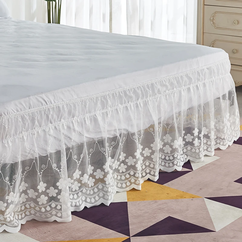 18 Inch Drop Delicate Ruffles Floret Lace Bed Skirt With Strong Elastic Belts Women/Lady/Girls Love mattress cover bedding set bed skirt