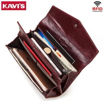 

KAVIS Genuine Leather Wallet Female Coin Purse Women Portomonee Clutch Clamp Money Bag Card Holders Handy Perse High Capacity