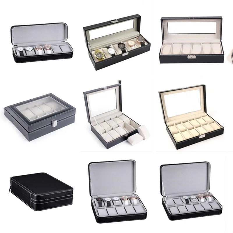 

2/4/6/8/10/12 Grids Watch Box Portable Zipper PU Leather Quartz Watches Case Holder Organizer Jewelry Display Boxes Best Gift