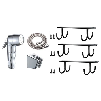 

Bidet Shower Head Set Hand Held Bidet Sprayer Silver Water Jet Toilet Faucet Spray with Under Cabinet Mug Rack 3 Pack CNIM Hot