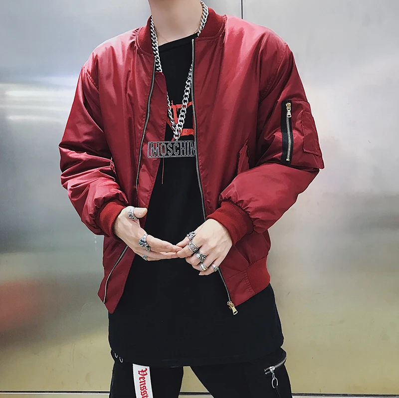 Куртка-бомбер мужская зимняя уличная хип-хоп зимняя черная повседневная куртка Корейская стильная ветровка пальто для мужчин одежда - Цвет: Red