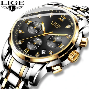 

Relogio Masculino LIGE Men’s Watches Luxury Diamond Multi-Function Dial Quartz Watch Men Business full Steel Waterproof Clock