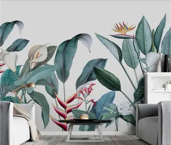 

CJSIR Custom 3d Wallpaper Mural Nordic Hand Painted Small Fresh Medieval Tropical Plants Flowers and Birds Background Mural