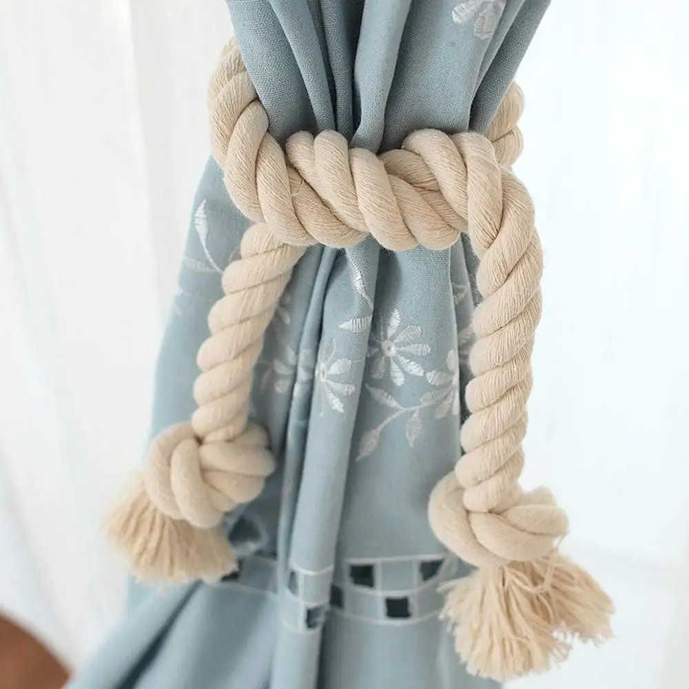 

Cotton Curtain Rope Tieback, Handmade Village Style Window Curtain Holdbacks Indoor Outdoor Rural Decorative Drapery Tie back