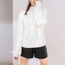 Женский свитер-водолазка с блестящими бусинами, белые свитера 2019, осенне-зимние толстые женские свитера и пуловеры, элегантные топы, P-168