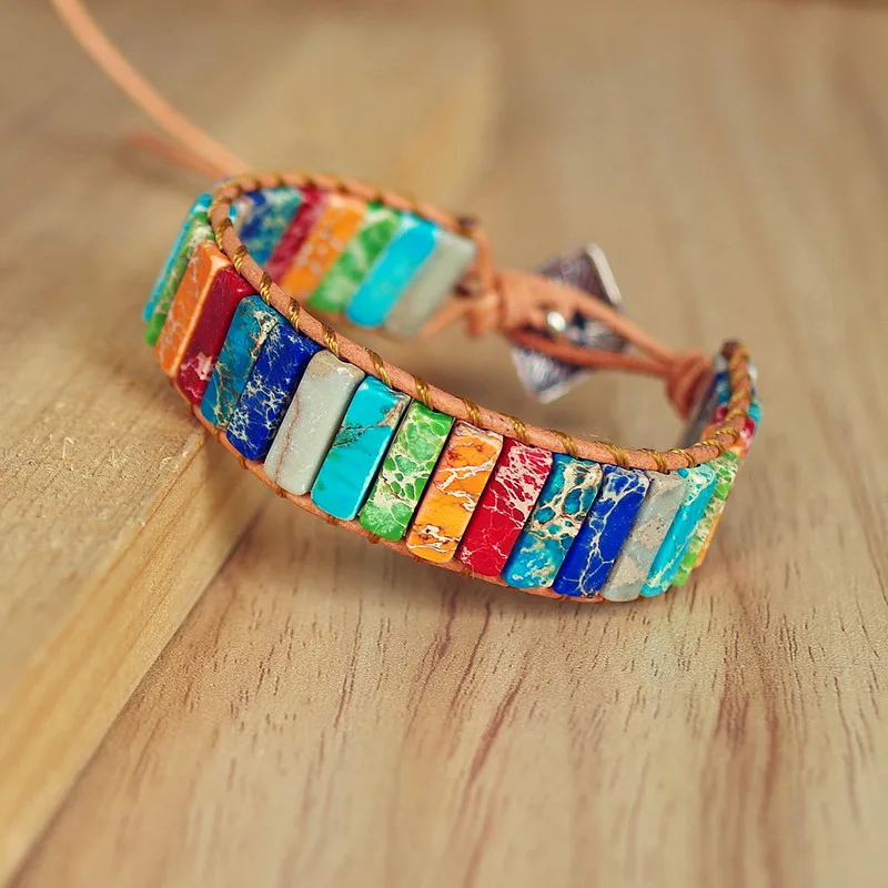 7 Браслет Чакра Ювелирные украшения сделай сам натуральный камень Бусины-трубки кожаный обруча браслет Бохо пляж Йога кулон браслет и браслет