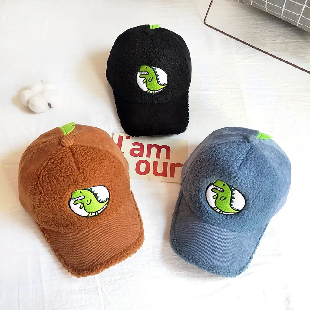 

Winter Autumn Fashion Children Adjustable Hat Baseball Cap Autumn And Winter Warm Dinosaur Cap Newborn Baby Hats Snapback