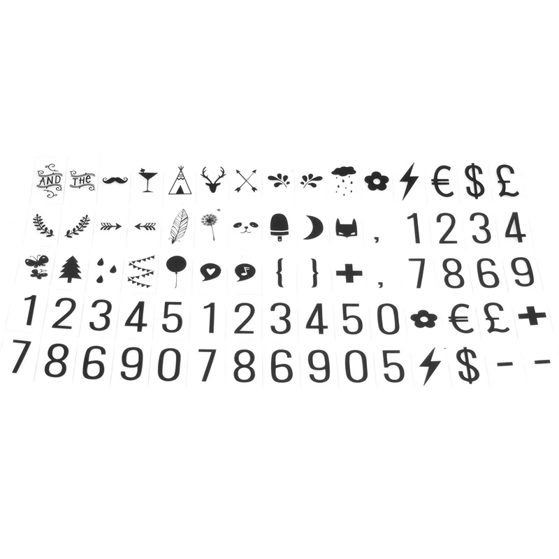 85 PCS BLACK Cinema Sign For A4 CINEMATIC LIGHTBOX Number Symbols Glyphs Card | Дом и сад