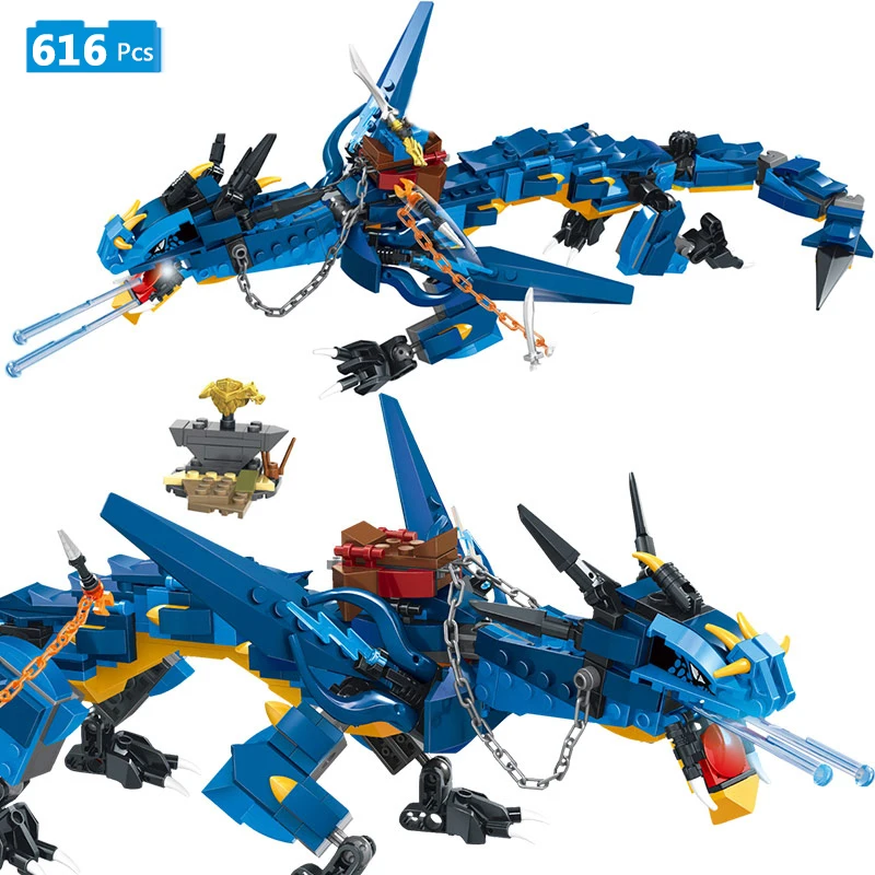 

616Pcs Compatible Legoinglys Ninjagoed Blue Flying Mech Dragon Building Blocks Dragon Bricks Model Figure Toys for Children