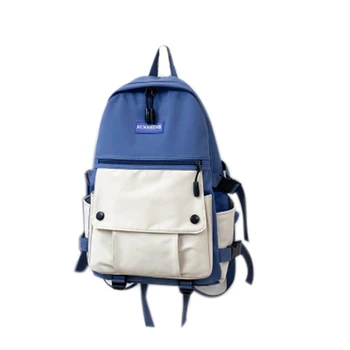 

Ladies Casual Bag Fashion Trend Backpack Waterproof Cotton Canvas Contrast Color Backpack Youth Travel Bag