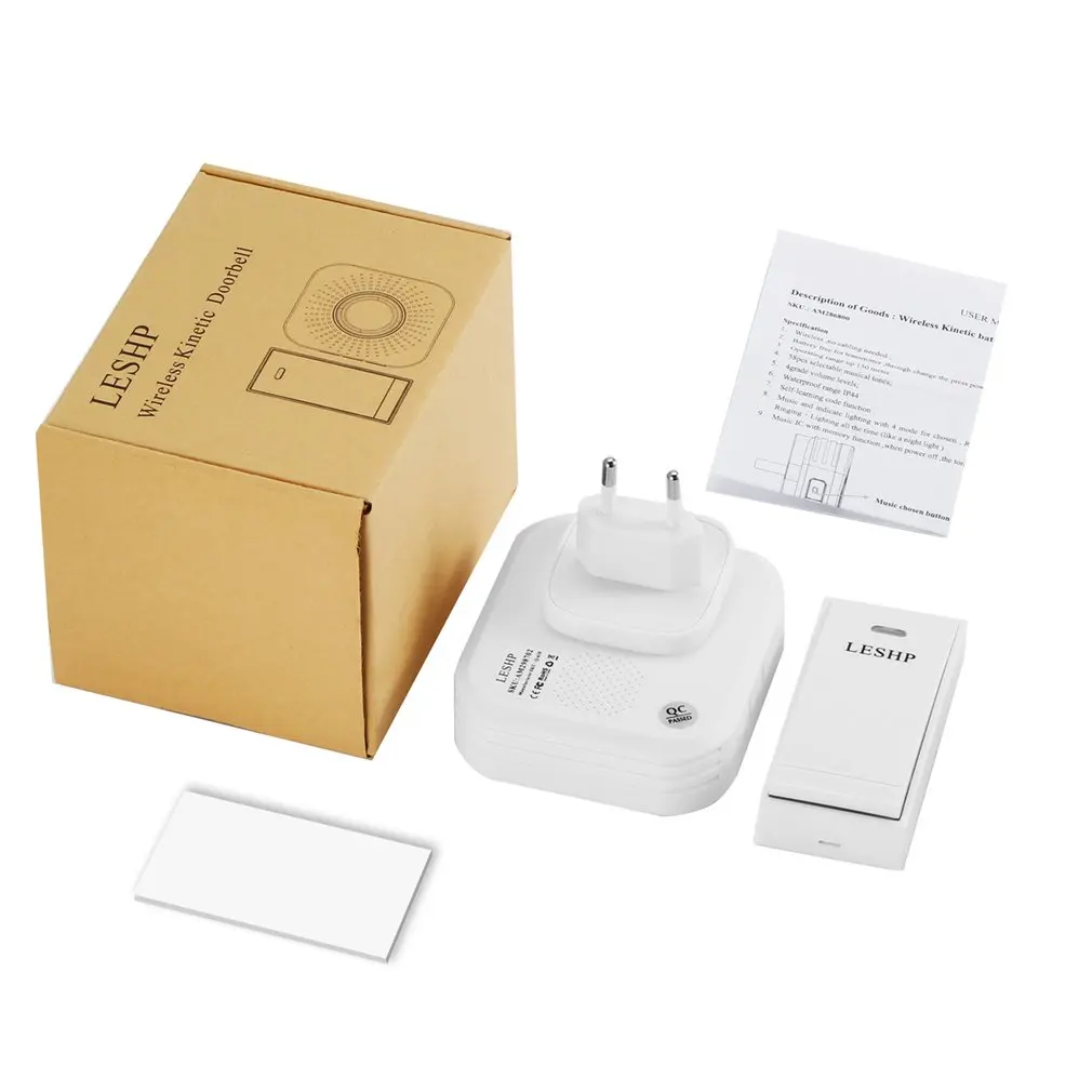 

LESHP Wireless Doorbell 150M Long-distance Remote Control Night Light Waterproof EU UK Plug 58 pieces of Chord Music