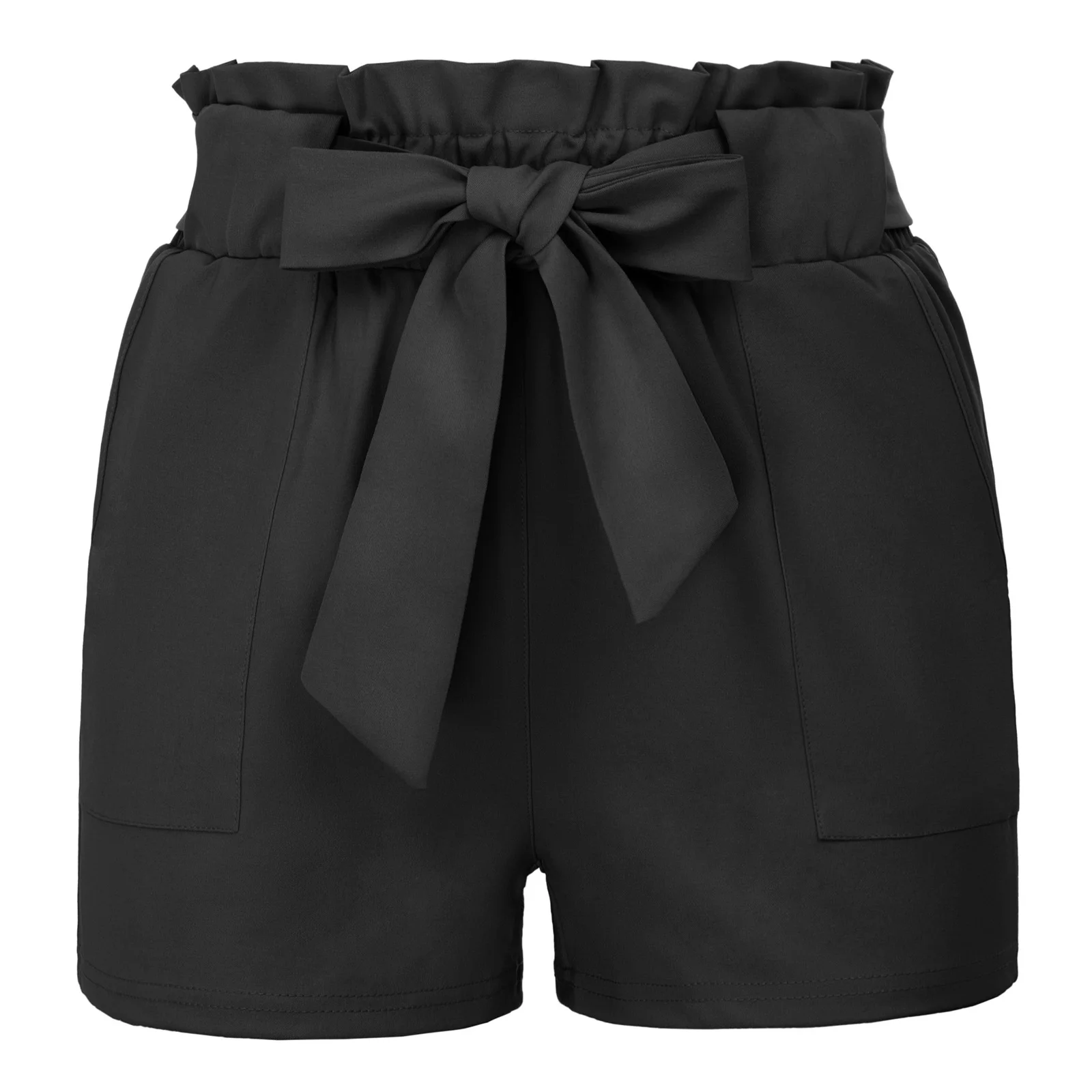Grace Karin Женские повседневные эластичные шорты с высокой талией Мини шорты Популярные летние стильные свободные пляжные шорты с поясом - Цвет: Black