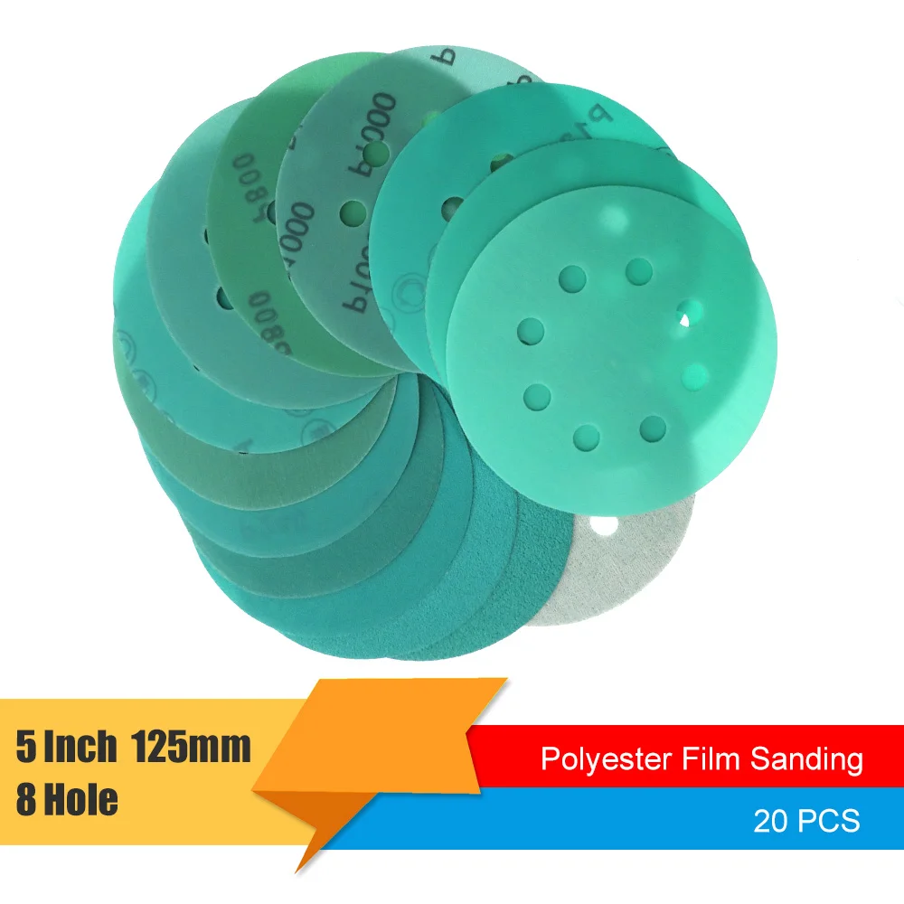 Наждачная бумага для влажных и сухих работ 20 шт. 5 дюймов 125 мм 8 отверстий от 60 до