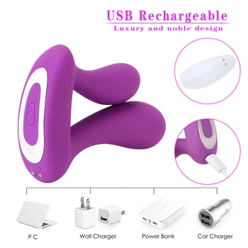 Double Penetration Dual Head Vibrator Anal Vagina Massager 9 Speed G-Spot Stimulator Rechargeable Remote Sex Toys For Woman 6