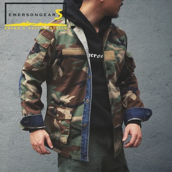 

emersongear Mens Boys Coat Spring Jacket Vintage Smart Jacket Tactical Woodland BDU Denim Stitching Jacket Couple dressing