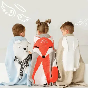 

Cartoon animal fox baby blanket cute portable wool quilt baby carriage knitted blanket air conditioning sleeping crawling mat