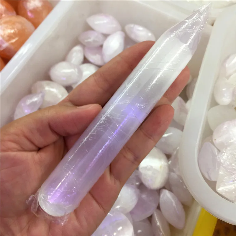 Натуральный белый Selenite палочка кристалл камень цилиндр массажный инструмент Fraueneis образец минерала полированная палочка в качестве подарков