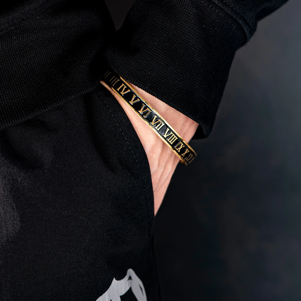 Cuff Bracelet Bangle Stainless Steel Bracelet Enamel Carving Roman Numeral Couple Roman Bangle For Men Women Jewelry bangle bracelet,stainless steel bracelet