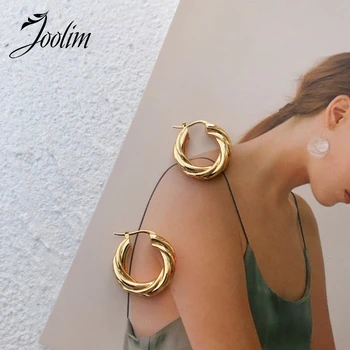 

Joolim High End Gold Finish Twisted Huggie Earring Hoop Earring Design Jewelry