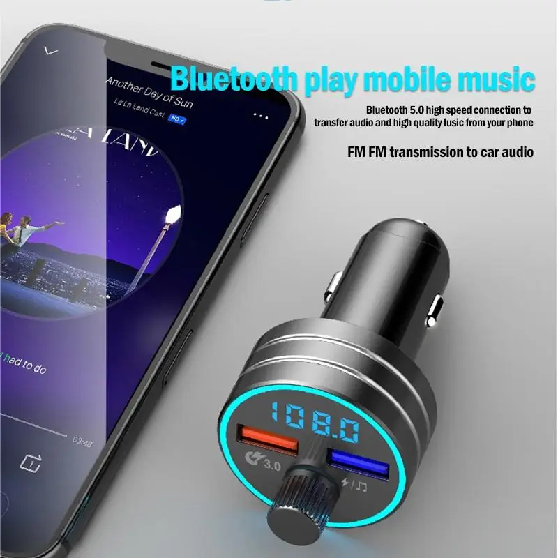 Светодиодный fm-передатчик, Bluetooth 5,0, аудио, MP3 плеер, QC3.0, два порта usb, зарядное устройство, передатчик, модулятор громкой связи