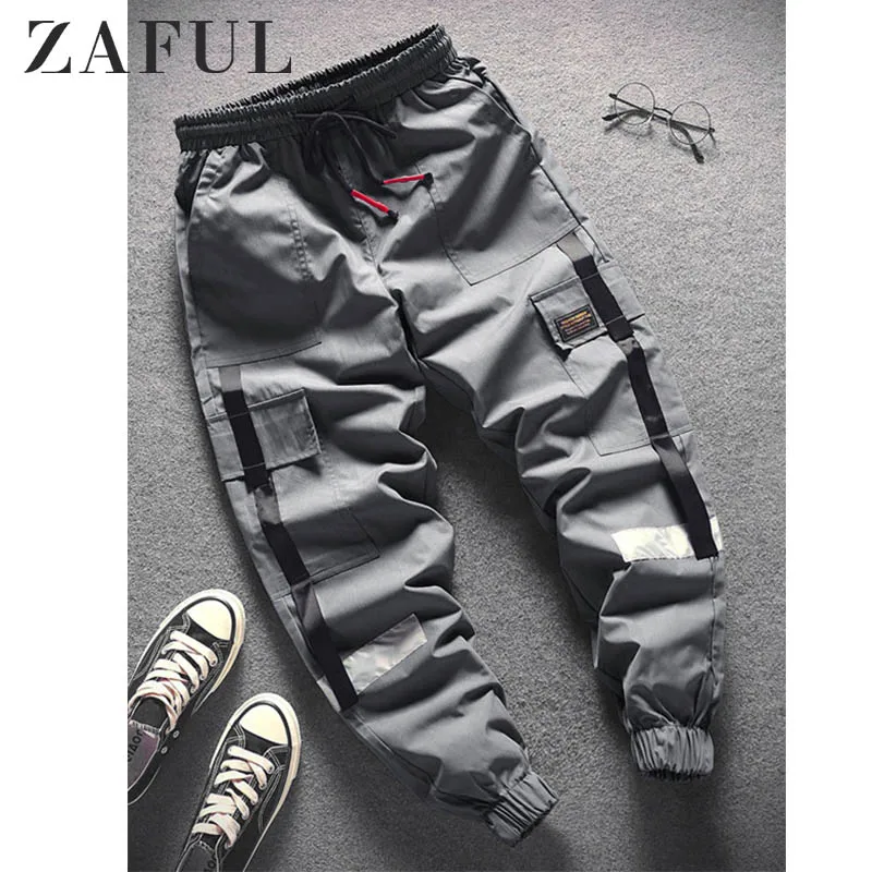 ZAFUL повседневные мужские штаны для бега с аппликацией на ремне средняя талия