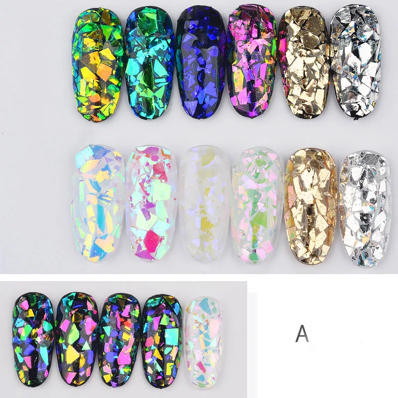 kalvaro 6 Boxs Color Shinning Glass Shards Manicure Nail Art Decorations Holographic Nail Glitter Shape 3D For Nails DIY Design