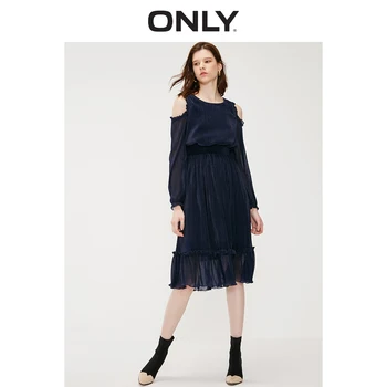 

ONLY Women's Cinched Waist Off-the-shoulder Ruffled Long-sleeved Dress | 119161515