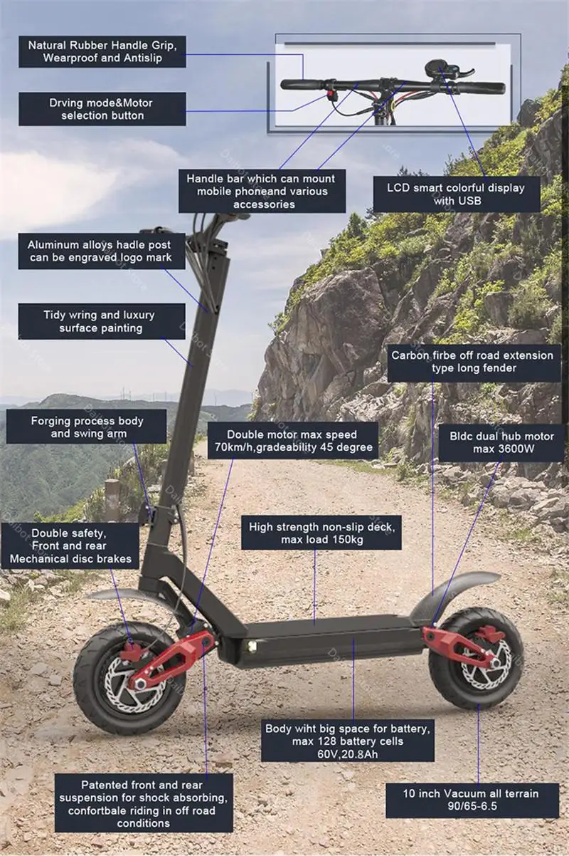Daibot Adult Electric Scooter 60V Two Wheels Electric Scooters Dual Motor 3600W 70KMH Foldable Kick Scooter Electric  (17)