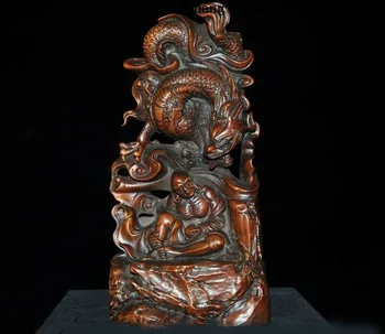 

wedding decoration China temple Boxwood Wood carved Dragon Arhat Damo Dharma Buddha Buddha statue