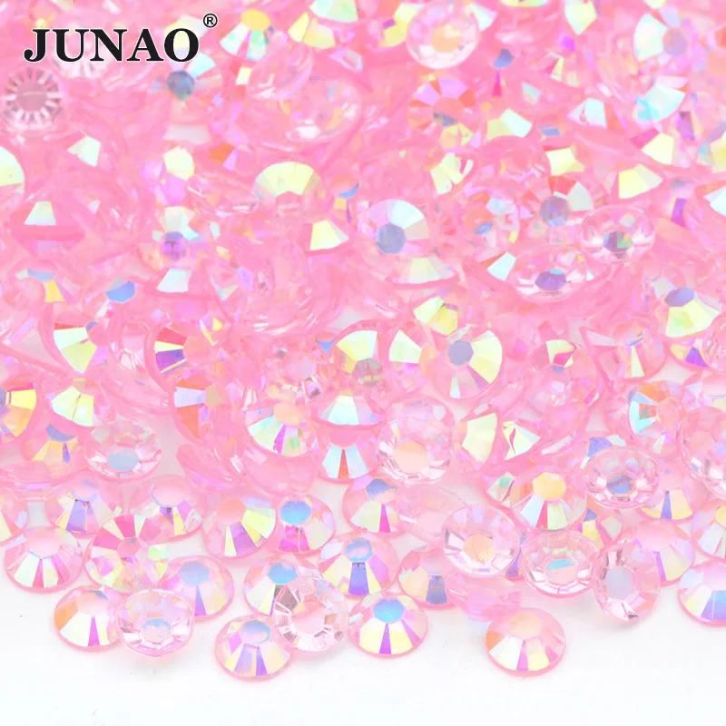 JUNAO 2mm 3mm 4mm 5mm 6mm Transparent Pink AB Rhinestones Jelly Crystals In Bulk Flatback Nail Stones Non Hotfix Strass for Cups dress stitching materials Fabric & Sewing Supplies