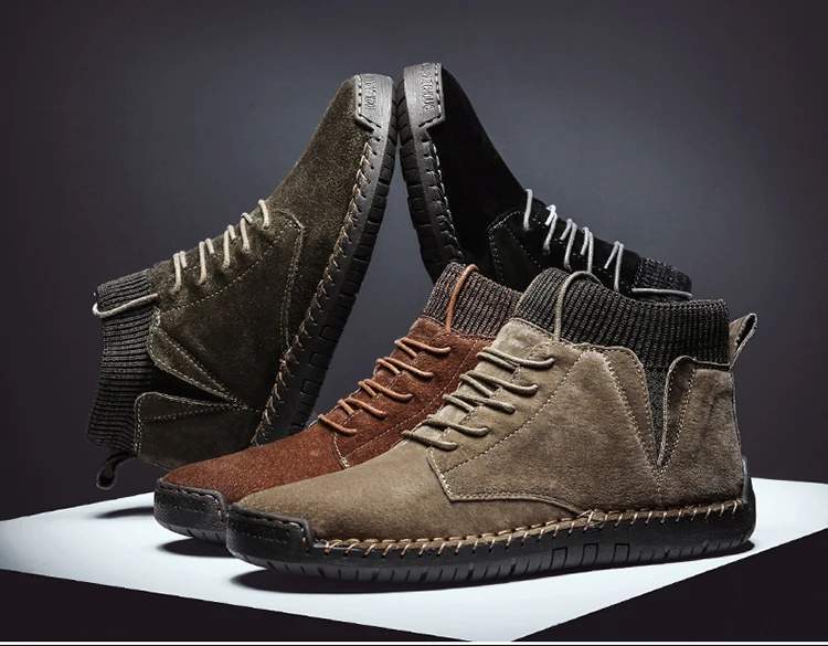 LINGGE Brand Winter Men Snow Boots High Quality Cow Suede Men Ankle Boots Men Shoes Plush Autumn Basic Drive Boots Big Size 48