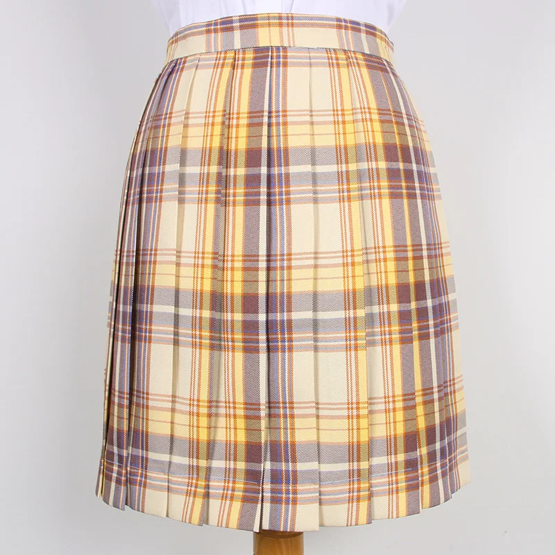 

Japanese School Girl High Waist Pleated Skirts Anime Cosplay School Uniform Jk Student Girls Pleated Skirt Yellow Lattice Skirts