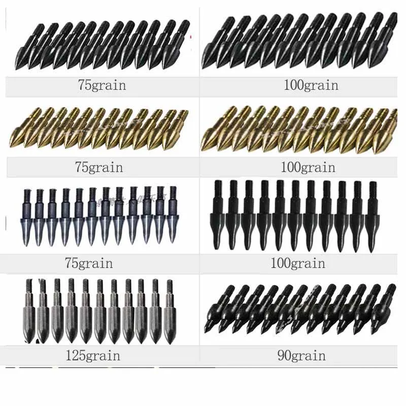 

30pcs Arrow Point 75gr 90gr 100gr 125gr for ID 6.2mm Shaft Arrows Heads Field Tips Points Broadhead Bow Archery Hunting Shooting