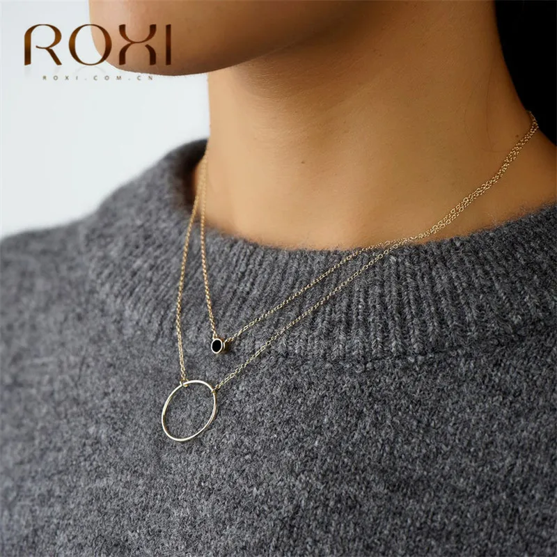 ROXI Simple 925 Sterling Silver Necklace Karma Round Circle Pendant Necklace for Women Fashion Clavicle Chain Statement Necklace - Image 6
