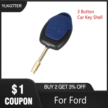 

YLKGTTER 3 Button Replacement Black&Blue Key Shell for Ford F021 Blade Transit Connect Set FOB Key High Quality Suitable Case