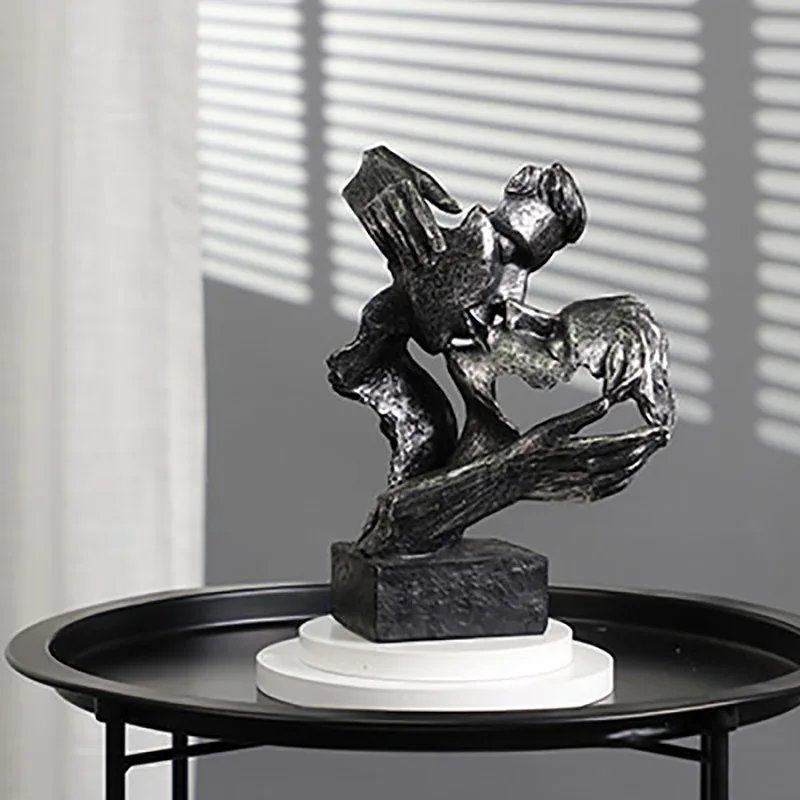 Decorative Statues Cyan Gold Face Mask Sculptures For The Room Couple Gift Room Ornaments Home Decor Craft Desktop Accessories