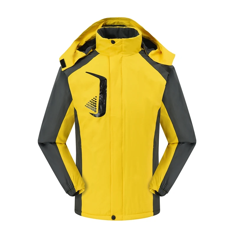 Мужская и женская зимняя куртка с подогревом для пеших прогулок, Толстая с капюшоном, дышащая водонепроницаемая куртка для альпинизма, флисовая лыжная куртка, дождевик - Цвет: Цвет: желтый