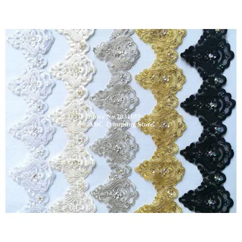

1yard x New Handmade 5Colors(Gold Silver Black White Ivory)Sequined Beaded Flower Embroidery Organza Lace Ribbon Trimmings SL3